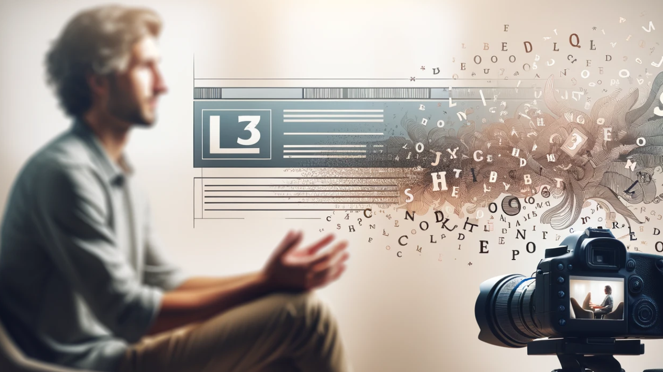 DALL·E 2023-11-04 11.26.38 - Create a banner featuring a Caucasian individual being interviewed, positioned on the right, with a camera in view to suggest a professional interview