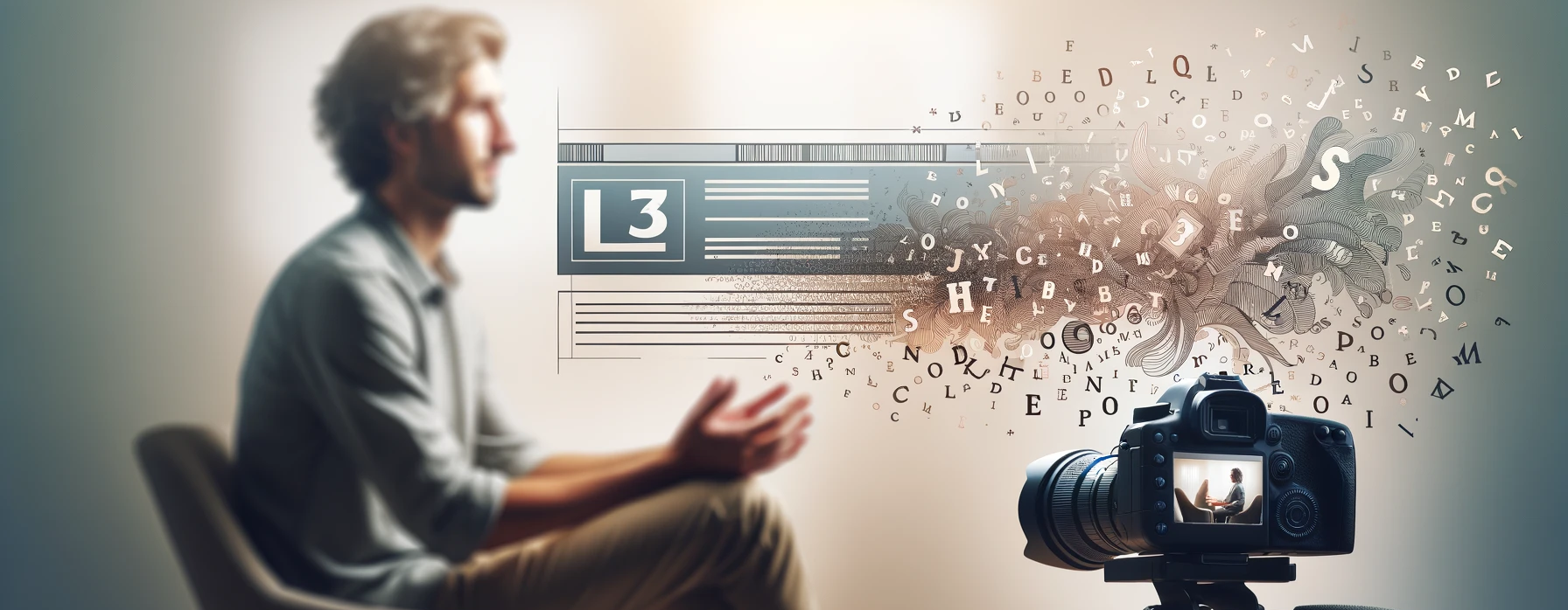 DALL·E 2023-11-04 11.26.38 - Create a banner featuring a Caucasian individual being interviewed, positioned on the right, with a camera in view to suggest a professional interview