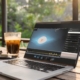 Firefly work outside your home, laptop with some video editing software on a table at a cafe 29358